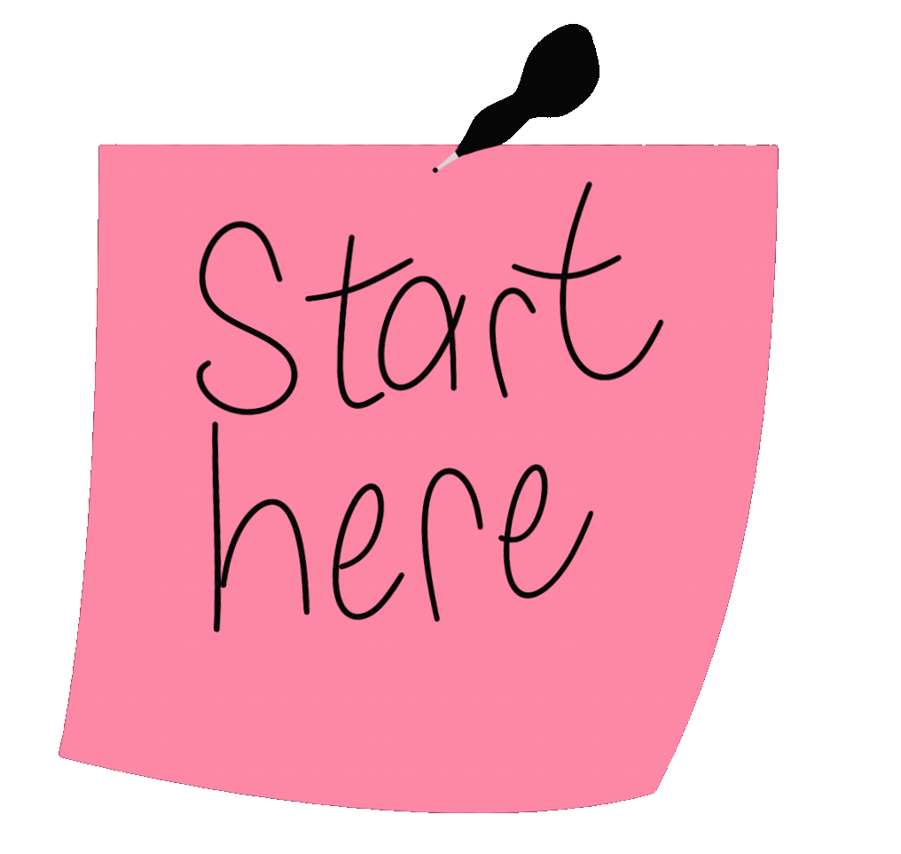 Start Here sticky note swinging in the wind.