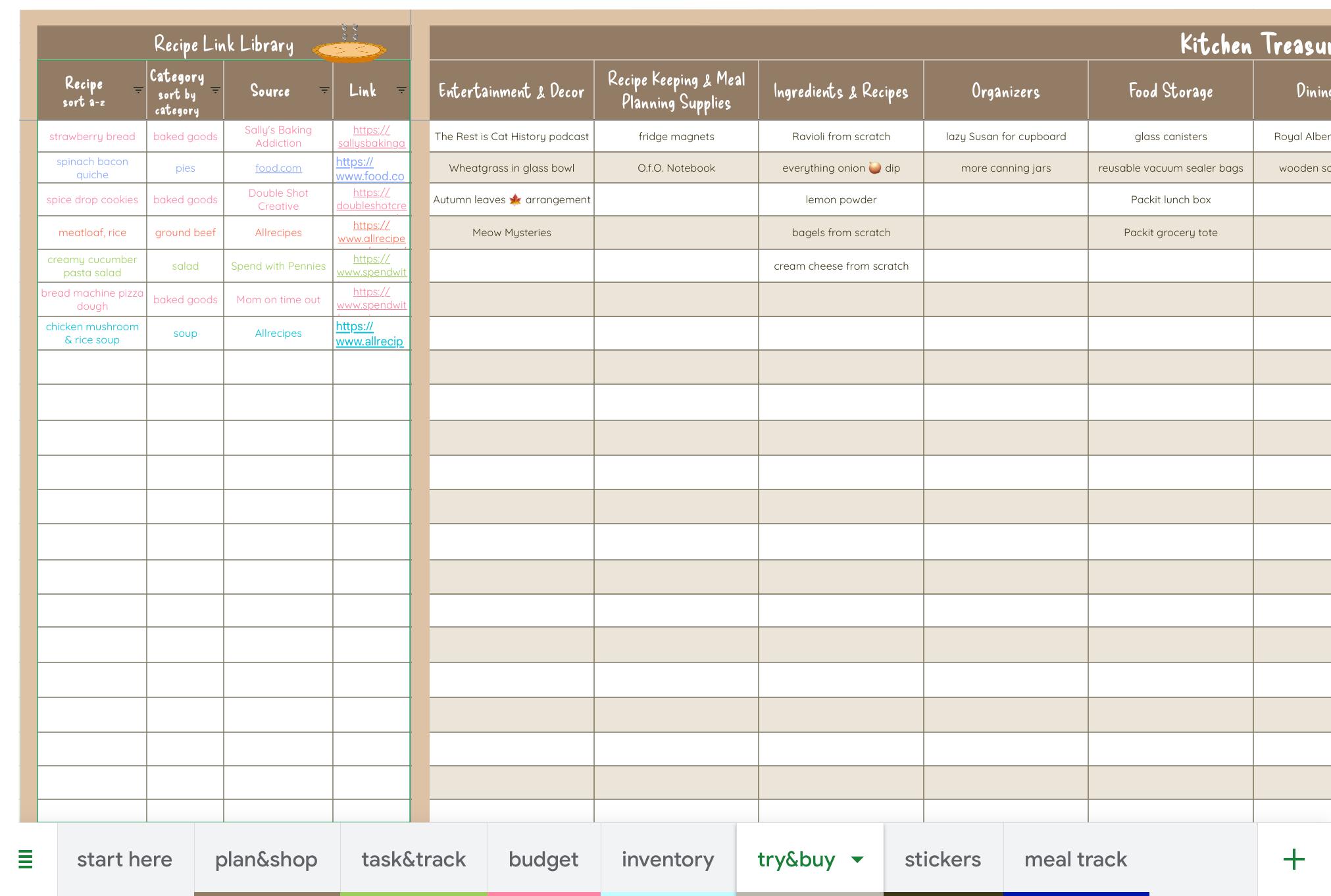 Kitchen items notepad and image board with recipe link sorter.
