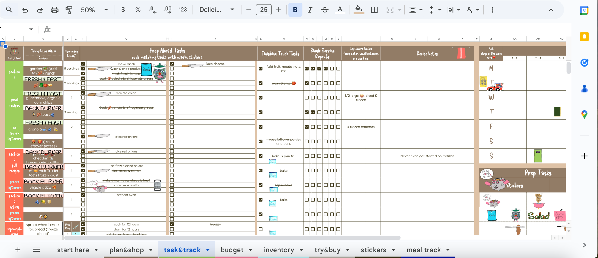 Google Keep recipe box with Google Sheets meal planner
