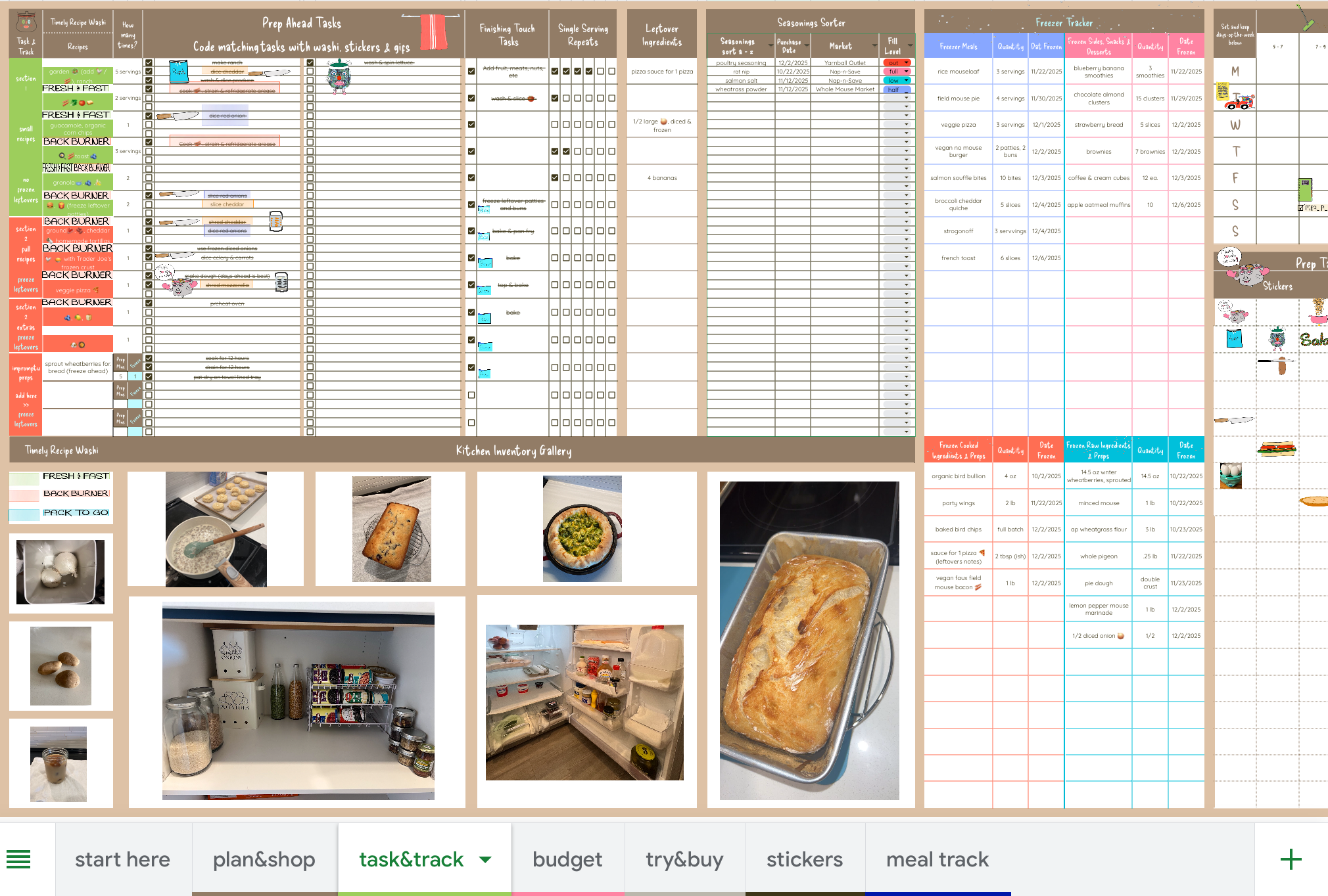Digital meal planner tracker page.