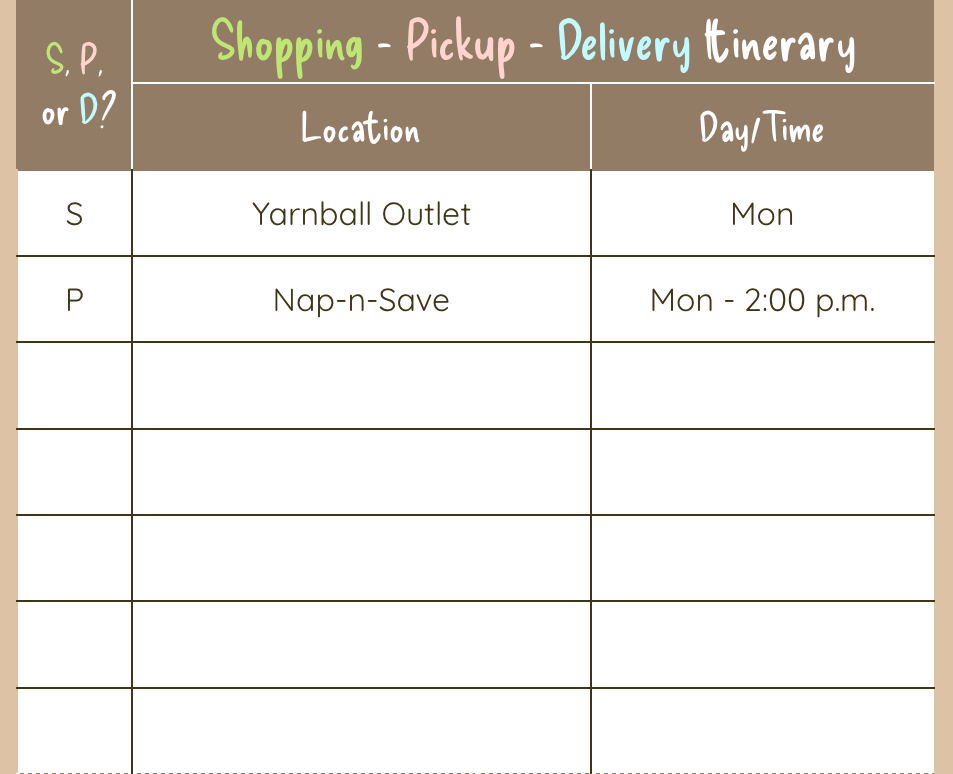 shopping itinerary