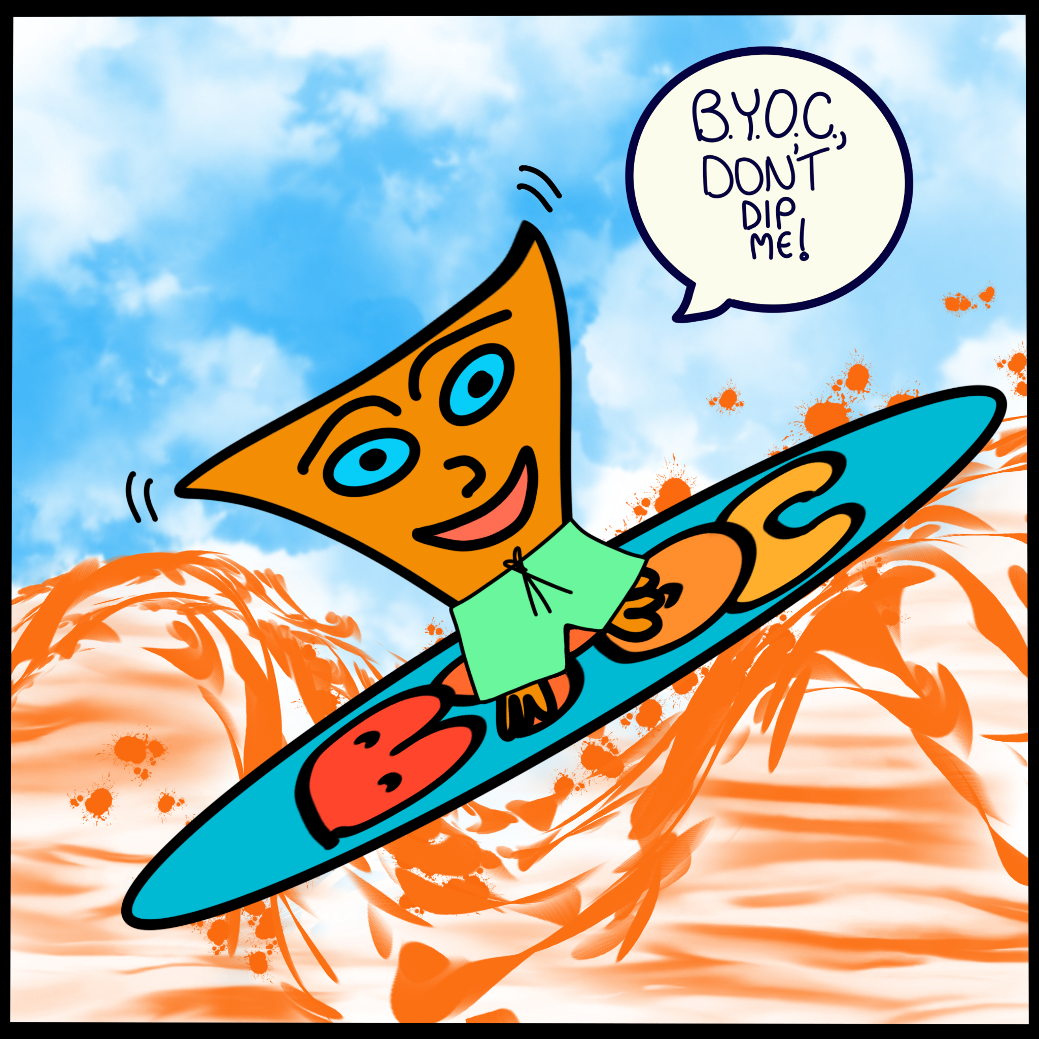 Corn chip surfing on a cheesy ocean.